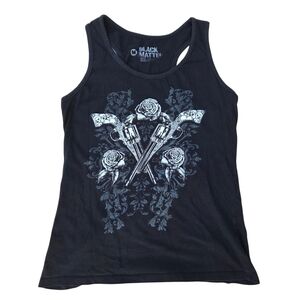 Black Matter Black Tank Top with Pistol And Rose Design Size M
